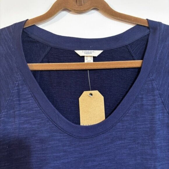 Lands End Canvas Sheath T-shirt Dress Medium Navy Mint Coastal Nautical - Picture 4 of 9